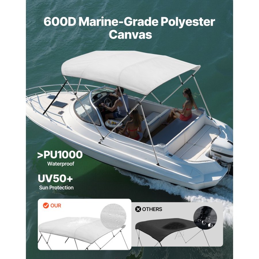 VEVOR Bimini Tops For Boats – 4 Bow, 96 Inch, Light Grey