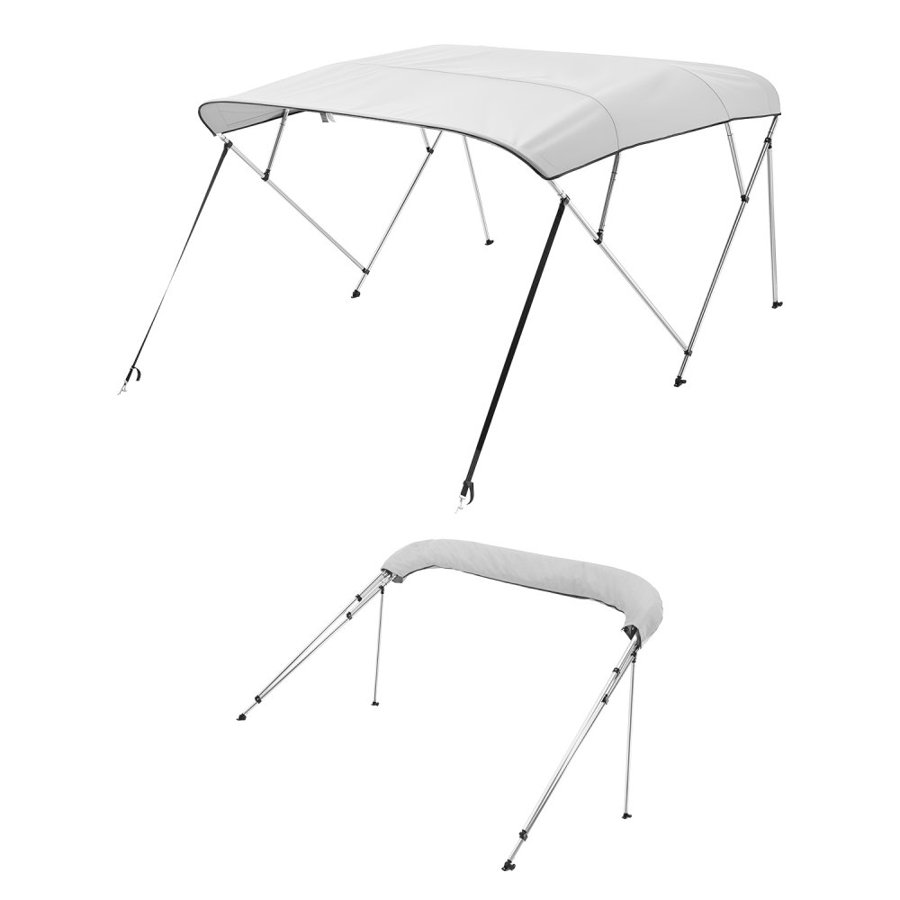 VEVOR 4 Bow Boat Bimini Tops, 600D Polyester Canopy with Aluminum Alloy Frame, Waterproof & Sun Shade Boat Awning Canopy with Storage Bag, 2 Support Poles, 4 Straps, 96"Lx(85"-90")Wx54"H, Light Grey