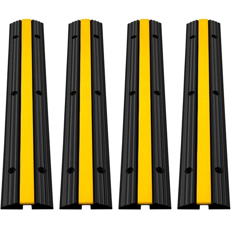 VEVOR 4 Pack of 1-Channel Rubber Cable Protector Ramps 102x15.5x3 cm Heavy Duty 8164.7 kg Load Capacity Cable Wire Cord Cover Ramp Speed Bump Driveway Hose Cable Ramp Protective Cover