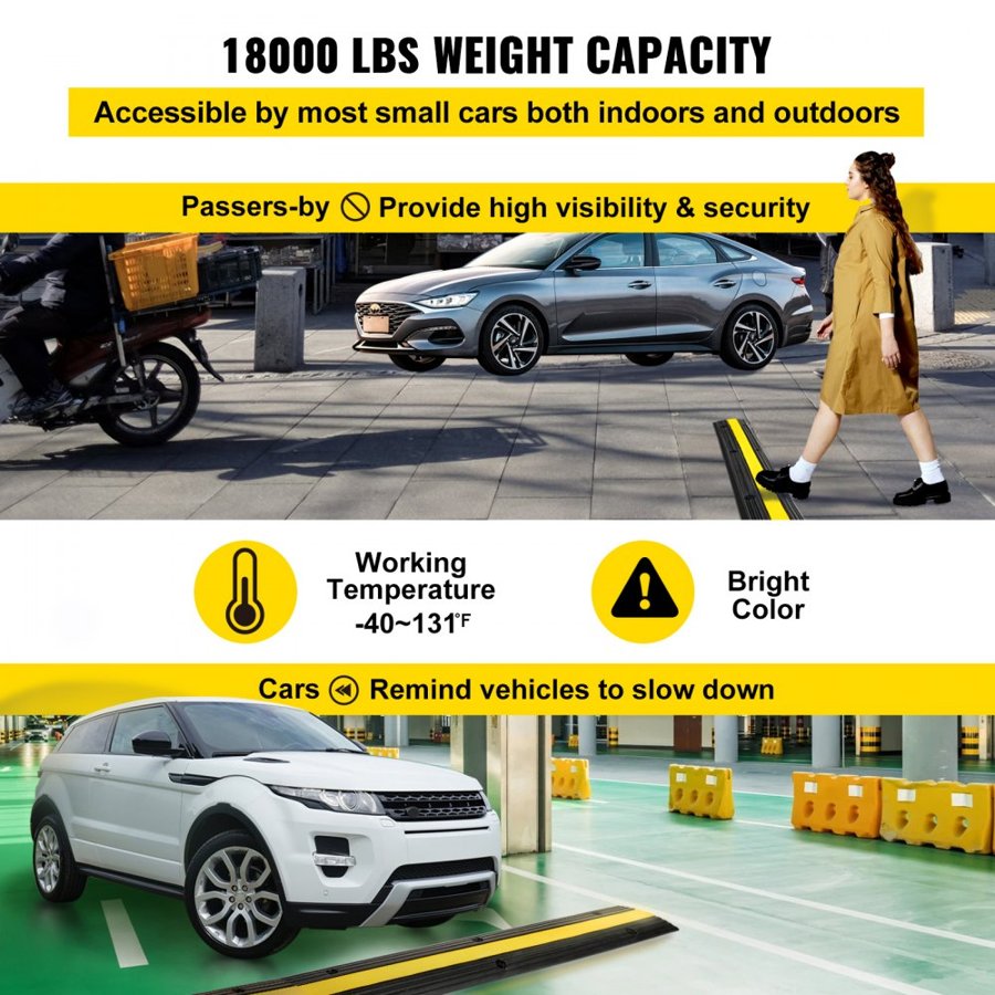 VEVOR 4 Pack of 1-Channel Rubber Cable Protector Ramps 102x15.5x3 cm Heavy Duty 8164.7 kg Load Capacity Cable Wire Cord Cover Ramp Speed Bump Driveway Hose Cable Ramp Protective Cover