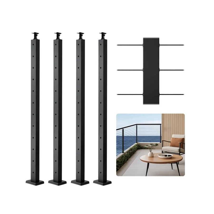 VEVOR Stainless Steel Cable Rail Posts – 4-Pack, 42x2x2 In