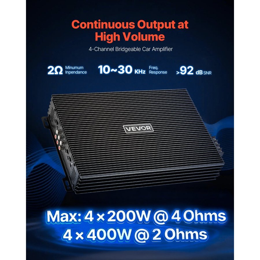 VEVOR 4 Channel Car Audio Amplifier – 1600W Max, Class AB