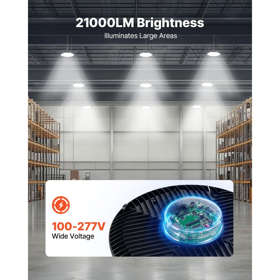 VEVOR 20 Pack LED High Bay Lights, 5000K 150W 21000LM Super Bright UFO LED Warehouse Shop Lights, IP65 Waterproof, 100-277V Wide Voltage for Warehouse Workshop Factory Gym Garage Barn, Black