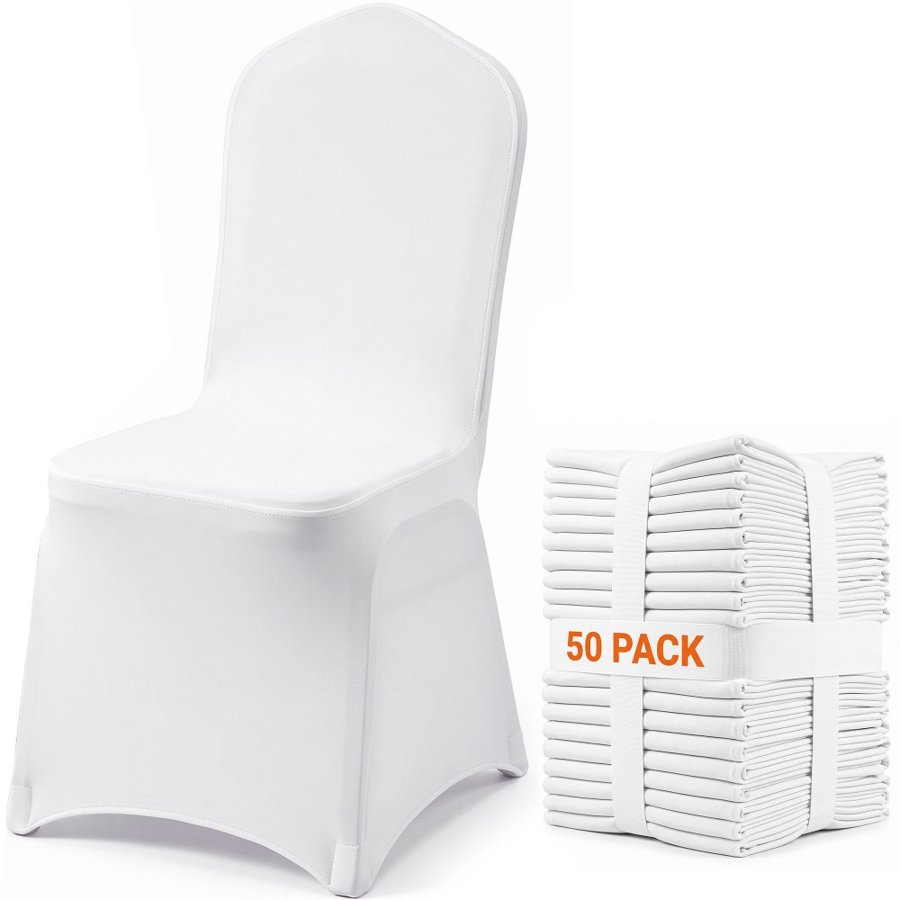 VEVOR Stretch Spandex Folding Chair Covers, Universal Fitted Chair Cover, Removable Washable Protective Slipcovers, for Wedding, Holiday, Banquet, Party, Celebration, Dining (50PCS White)
