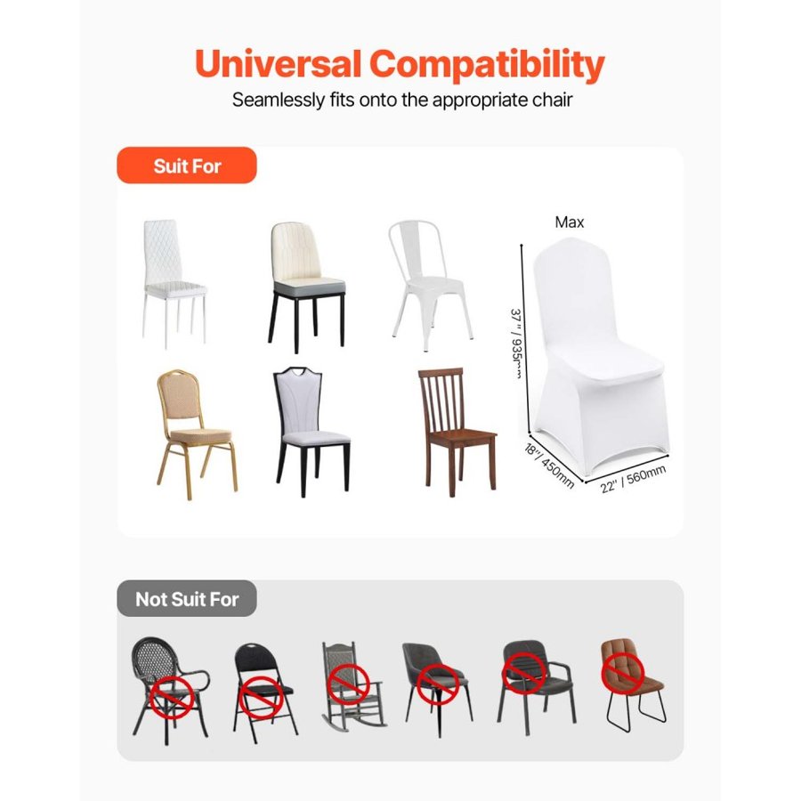 VEVOR Stretch Spandex Folding Chair Covers, Universal Fitted Chair Cover, Removable Washable Protective Slipcovers, for Wedding, Holiday, Banquet, Party, Celebration, Dining (50PCS White)