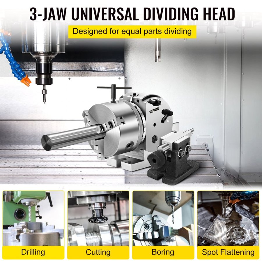 VEVOR BS-0 Dividing Head – 5 Inch, 3 Jaw Chuck, 6-1/2" Swing