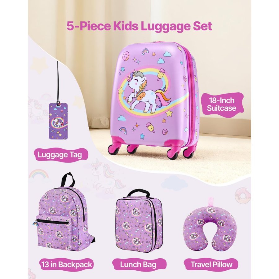 VEVOR Kids Luggage Set – 5-Piece, 18" Hardside, Unicorn