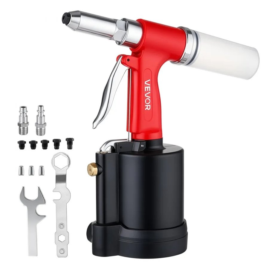 VEVOR Pneumatic Rivet Gun Kit with 2.4mm 3.2mm 4.0mm 4.8mm 6.4mm Nosepieces, 1780KG Pulling Force, 3-Claw Secure Grip, Air Riveter Tool for Automotive, Construction, Industrial Manufacturing