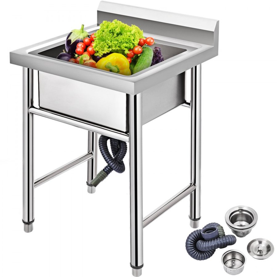 VEVOR Handmade Sink Non-magnetic Stainless Steel Kitchen Sink Hand Made 1 Compartment 17.5 x 10 x 16.5 Inch Capacity Huge Tub Sink for Farmhouse Cafe Shop Hospital