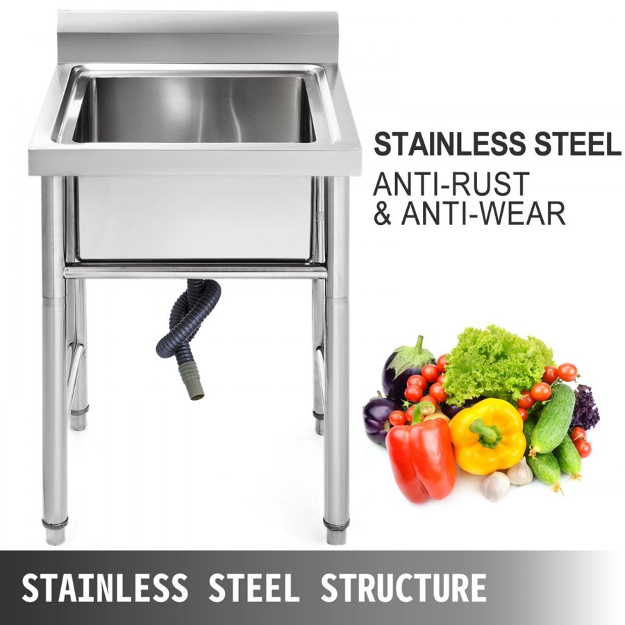 VEVOR Handmade Sink Non-magnetic Stainless Steel Kitchen Sink Hand Made 1 Compartment 17.5 x 10 x 16.5 Inch Capacity Huge Tub Sink for Farmhouse Cafe Shop Hospital