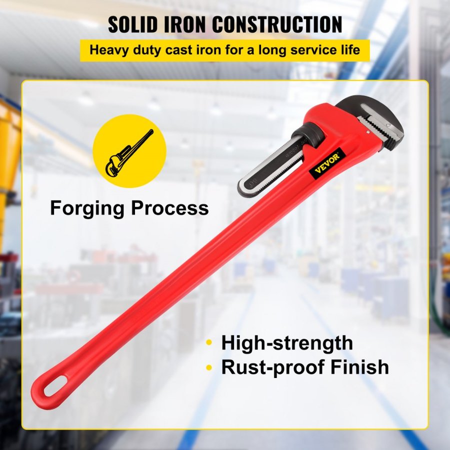 VEVOR Pipe Wrench, 51 inch, Heavy Duty Cast Iron Straight Plumbing Wrench, Adjustable Plumber Tool for Sink Faucet Toilet Bowl Bathroom Kitchen Drainer Repair Installation