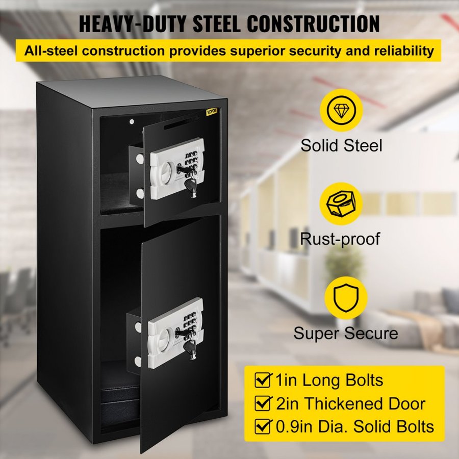 VEVOR 74 L Digital Double Door Safe Depository Box Gun Safes Cash Office Security Lock Strong Iron Larger Digital Safe Box