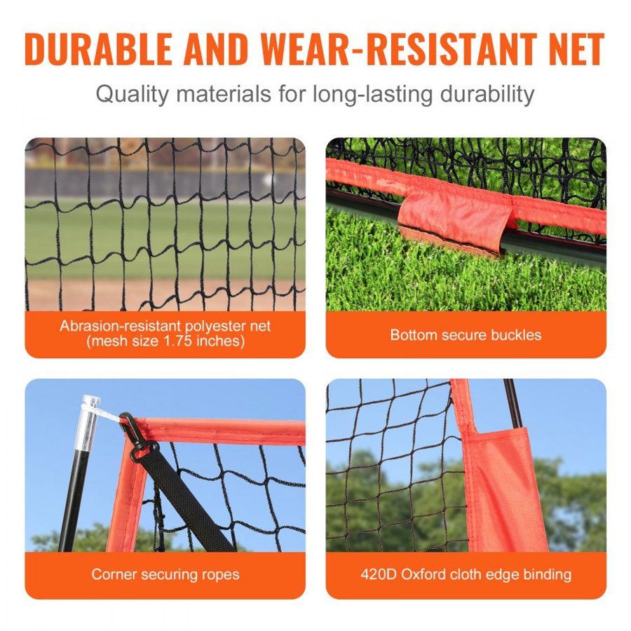 VEVOR 7x7 ft Baseball Softball Practice Net, Portable Baseball Training Net for Hitting Catching Pitching, Backstop Equipment with Bow Frame, Carry Bag, Strike Zone, 12 Balls, Tee, and Ball Collector
