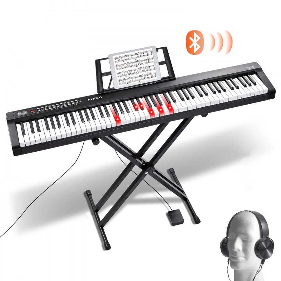 VEVOR 88 Key Digital Piano Keyboard, Semi Weighted Keys, Full Size Electric Keyboard Piano Set with Adjustable Stand Built-In Speakers Sustain Pedal Headphones, Bluetooth MIDI USB for Beginners