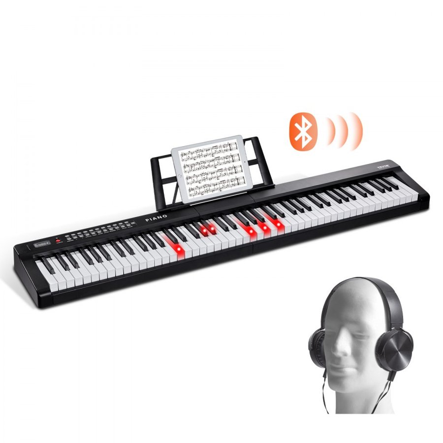 VEVOR 88 Key Digital Piano Keyboard, Semi Weighted Keys, Full Size Electric Portable Keyboard Piano Set with 1000 Tones Built-In Speakers Sustain Pedal Headphones, Bluetooth MIDI USB for Beginners