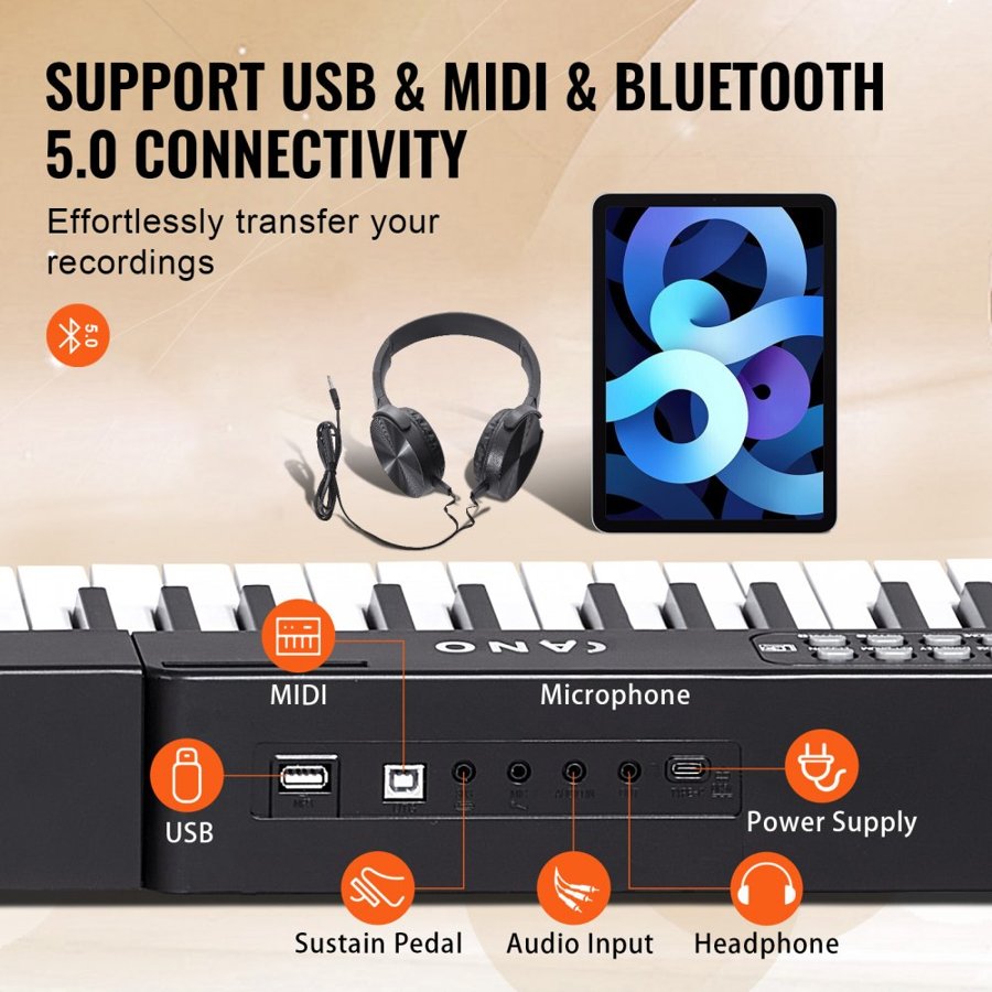VEVOR 88 Key Digital Piano Keyboard, Semi Weighted Keys, Full Size Electric Portable Keyboard Piano Set with 1000 Tones Built-In Speakers Sustain Pedal Headphones, Bluetooth MIDI USB for Beginners