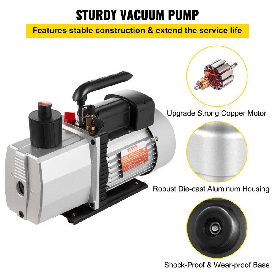 VEVOR 8 CFM 2 Stage Vacuum Pump – 3/4 HP, 15 Micron