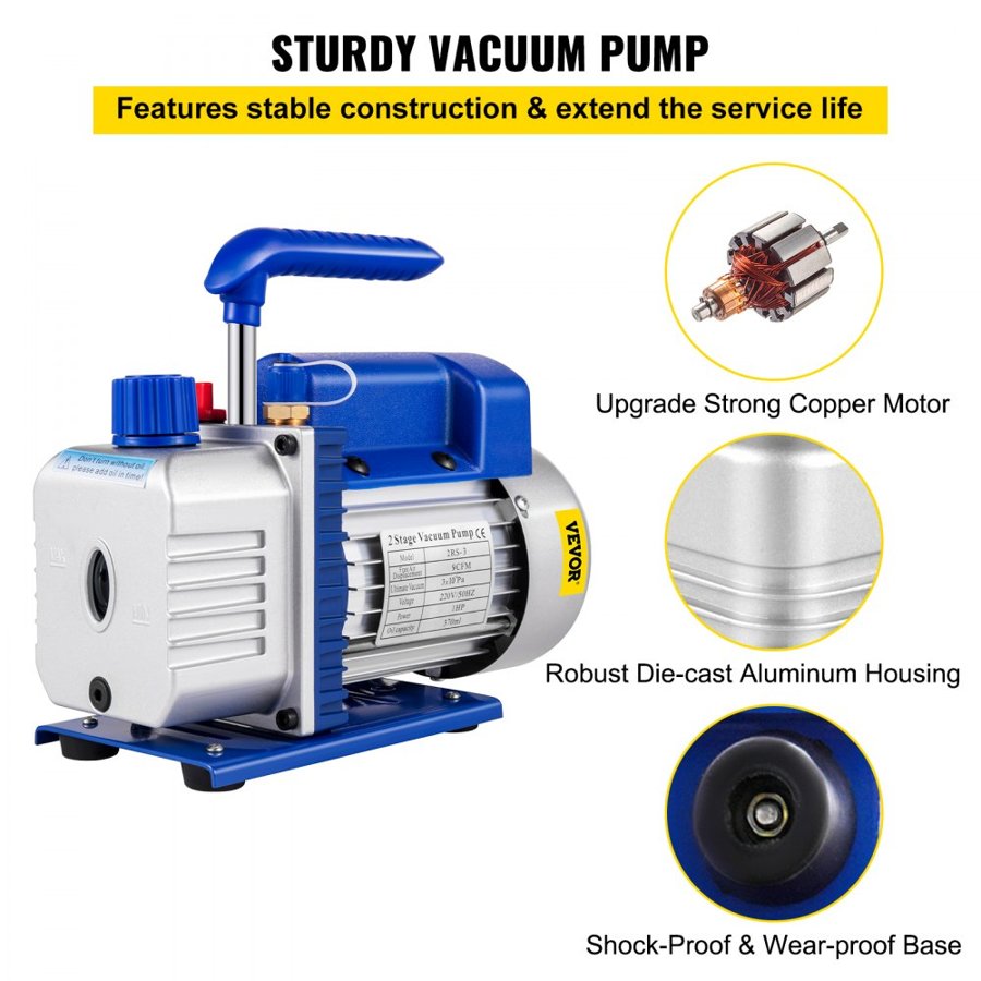 VEVOR Vacuum Pump For Refrigeration System​ – 9CFM, 1HP, 2-Stage