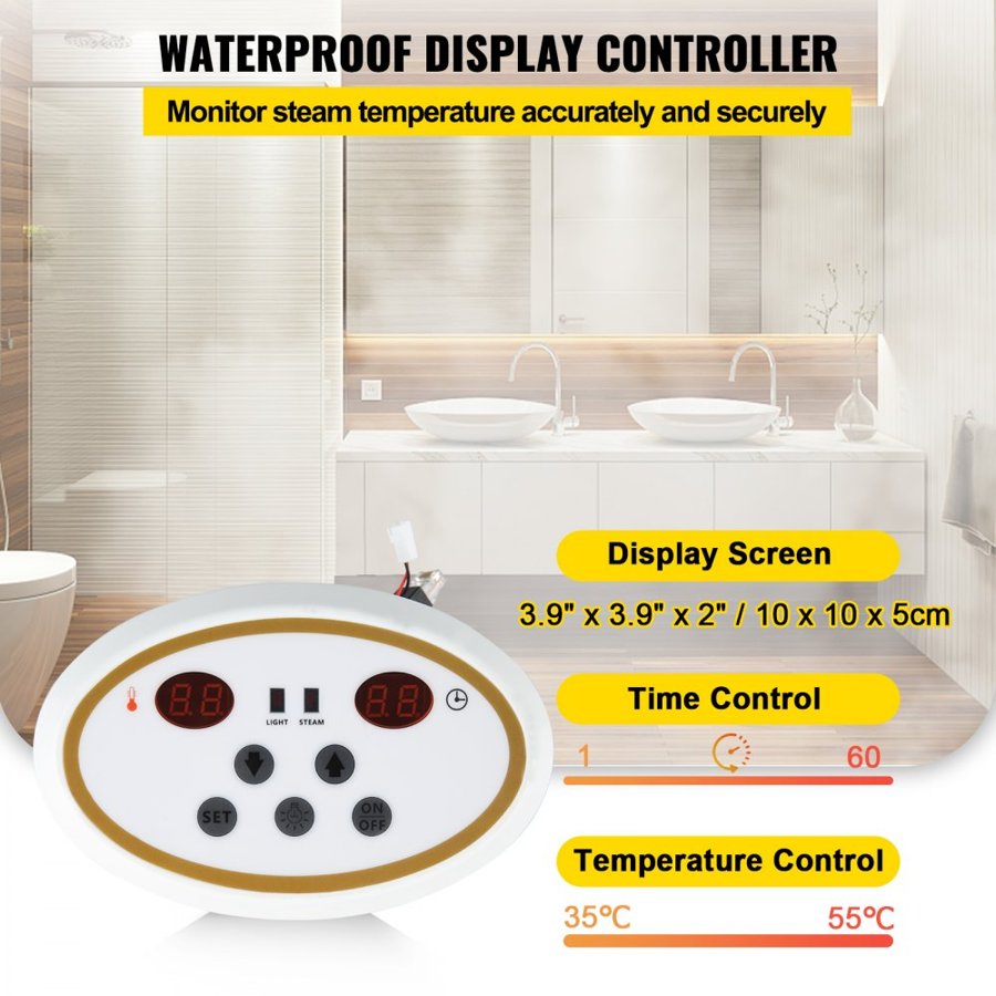 VEVOR 9KW Steam Generator Steam Generator for SPA Room Digital Display Steam Generator 35 ℃-55 ℃ Sauna Steam Generator for Home Commercial Steam Generator kit Steam Bath Generator