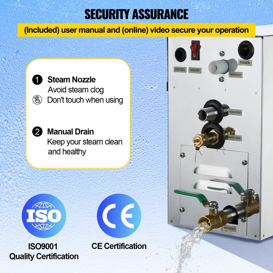 VEVOR 9KW Steam Generator Steam Generator for SPA Room Digital Display Steam Generator 35 ℃-55 ℃ Sauna Steam Generator for Home Commercial Steam Generator kit Steam Bath Generator