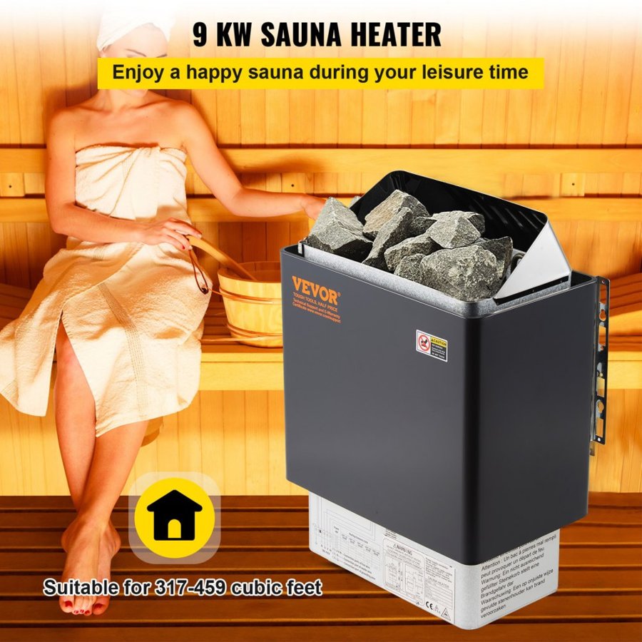 VEVOR 9KW Electric Dry Sauna Heater Stove W/External Controller Stainiless Steel for 9-13m3 Room