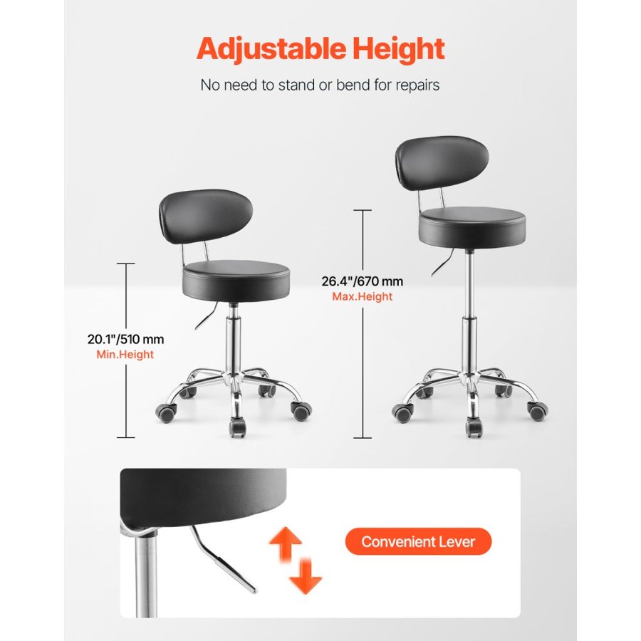 VEVOR Workshop Stool with Back – 20”-26", 10.8 lbs Weight