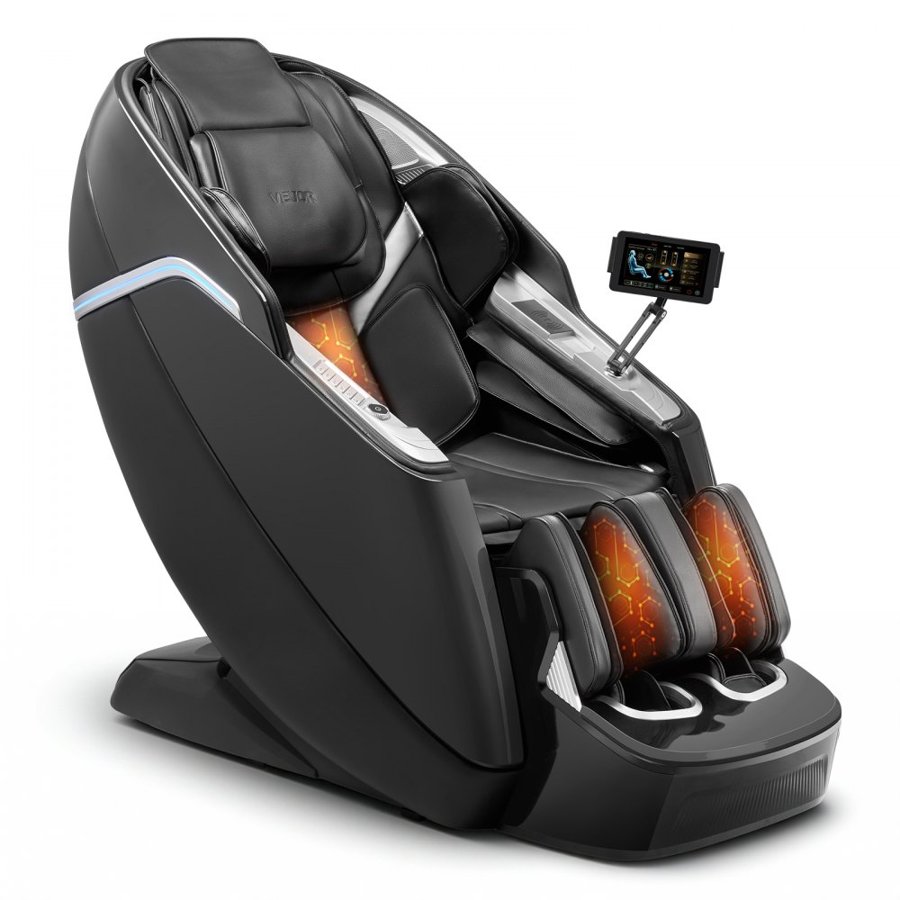 VEVOR Dual-Core 4D+3D Full Body Massage Chair,  with Extended SL Track, Deep Yoga Stretch, Electric Extendable Footrest, TFT, AI Voice Control, Heat, Airbags, Armrest Controls, Wheels
