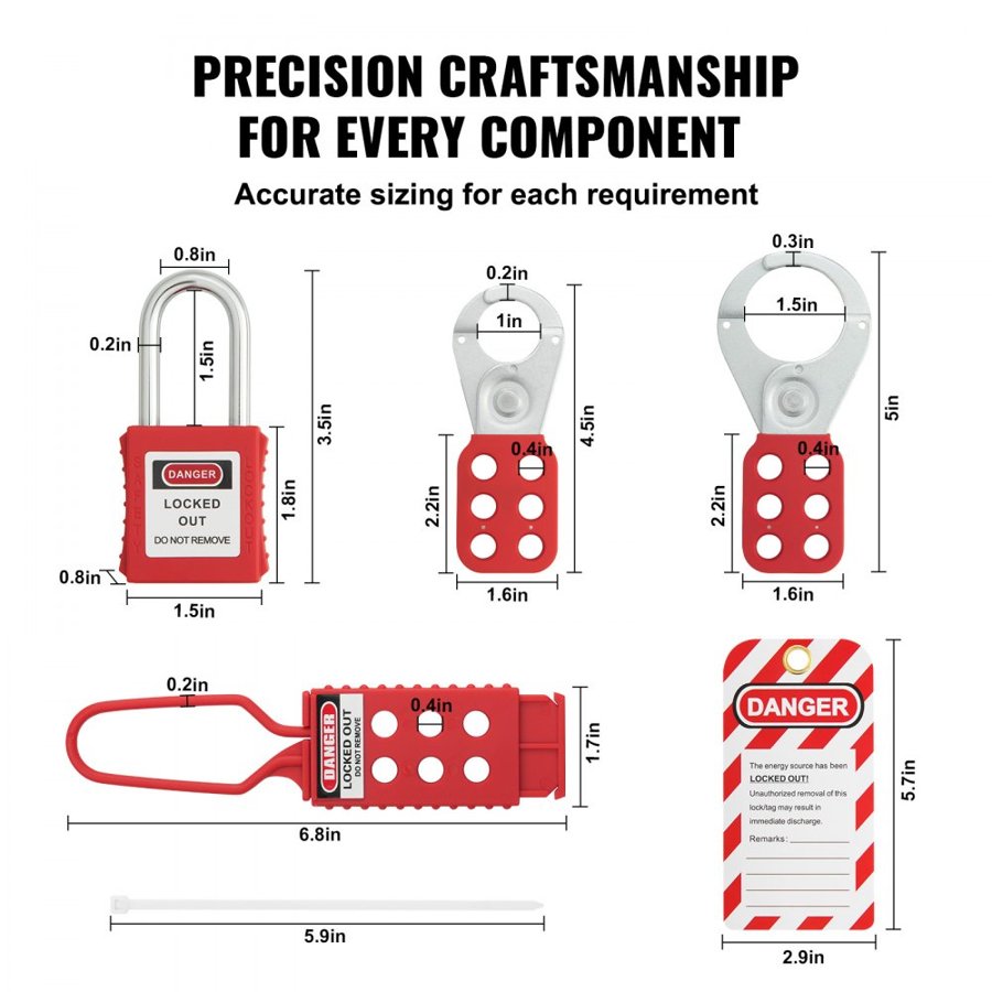 VEVOR Electrical Lockout Tagout Kit, 47 PCS Safety Loto Kit Includes Padlocks, Hasps, Tags, Nylon Ties, Plug Lockouts, Circuit Breaker Lockouts, and Carrying Bag, for Industrial, Electric Power