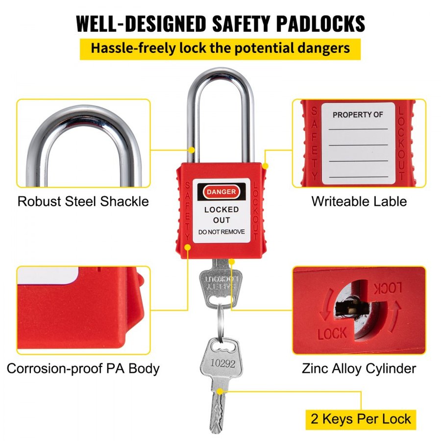VEVOR 58 PCS Lockout Tagout Kits, Electrical Safety Loto Kit Includes Padlocks, Lockout Station, Hasp, Tags & Zip Ties, Lockout Tagout Safety Tools for Industrial, Electric Power, Machinery