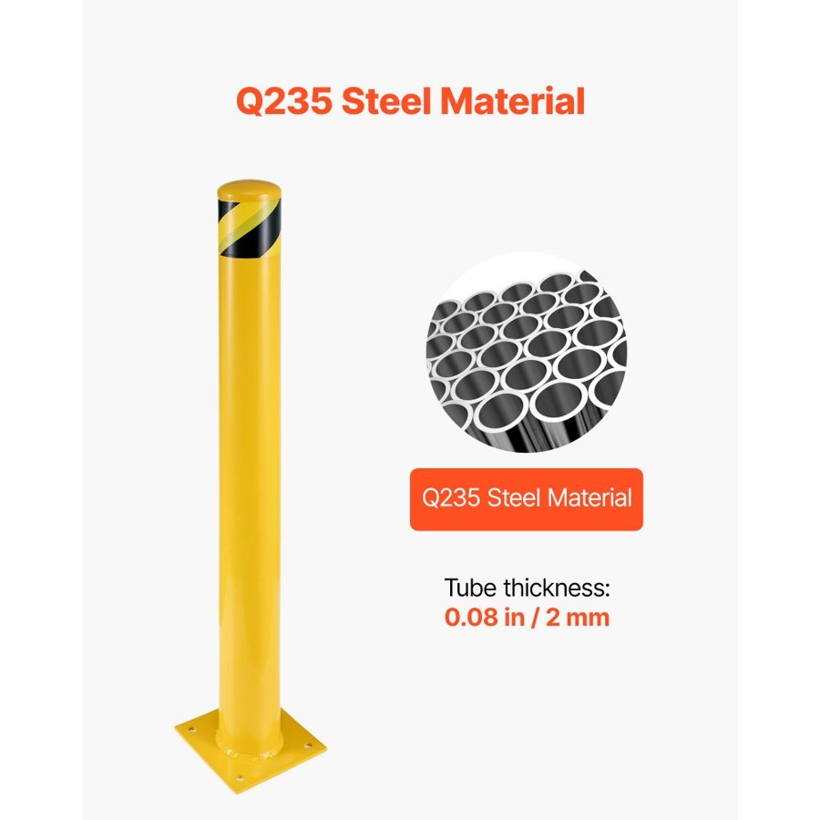 VEVOR Safety Bollard 107 cm x 11.4 cm Safety Barrier Bollard 11.4 cm OD 107 cm Height Yellow Powder Coat Pipe Steel Safety Barrier with 4 Free Anchor Bolts for Traffic-Sensitive Area
