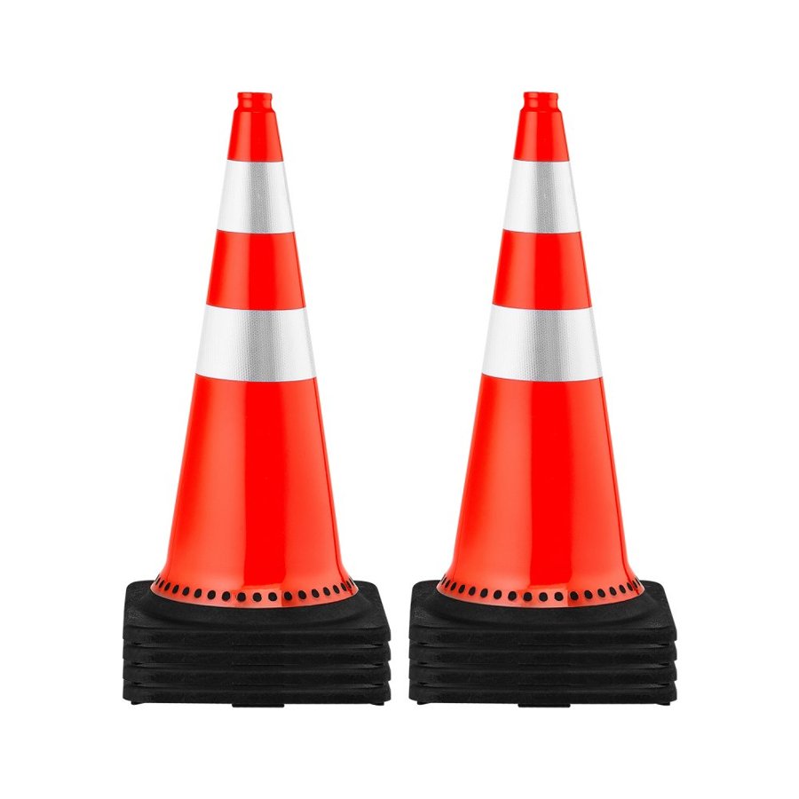 VEVOR Safety Cones, 8 x 30" Traffic Cones, PVC Orange Construction Cones, Reflective Collars Traffic Cones with Black Weighted Base Used for Traffic Control, Driveway Road Parking and School Improvem