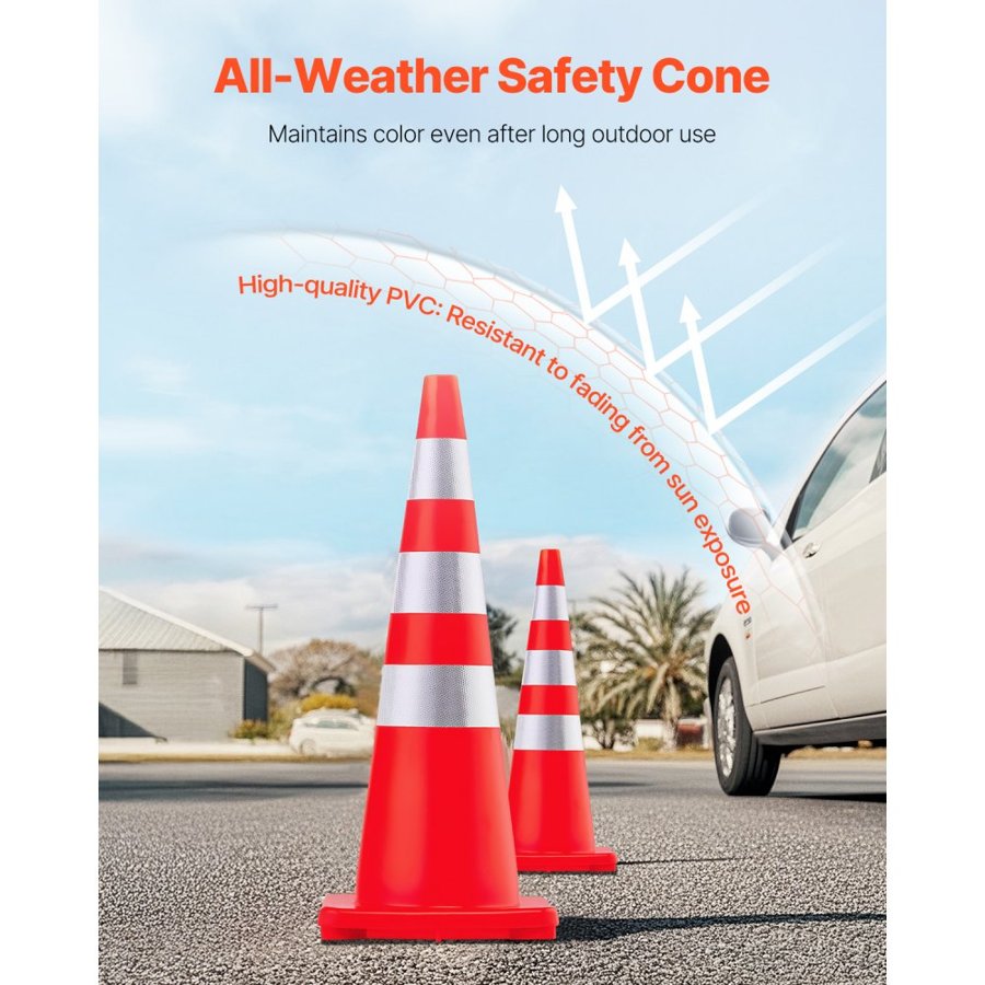 VEVOR Safety Cones, 6 x 36" Traffic Cones, PVC Orange Construction Cones, Reflective Collars Traffic Cones with Weighted Base Used for Traffic Control, Driveway Road Parking and School Improvement