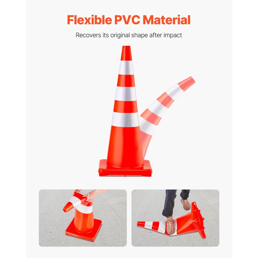 VEVOR Safety Cones, 6 x 36" Traffic Cones, PVC Orange Construction Cones, Reflective Collars Traffic Cones with Weighted Base Used for Traffic Control, Driveway Road Parking and School Improvement