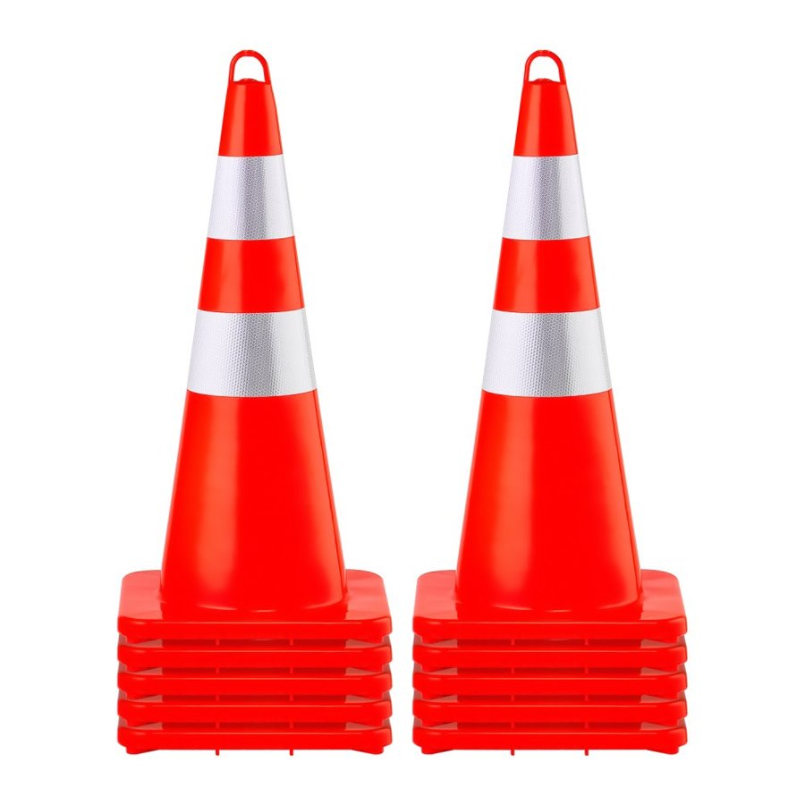 VEVOR Safety Cones, 10PCS 28\" Traffic Cones, PVC Orange Construction Cones, 2 Reflective Collars Traffic Cones with Weighted Base and Hand-Held Ring Used for Traffic Control, Driveway Road Parking