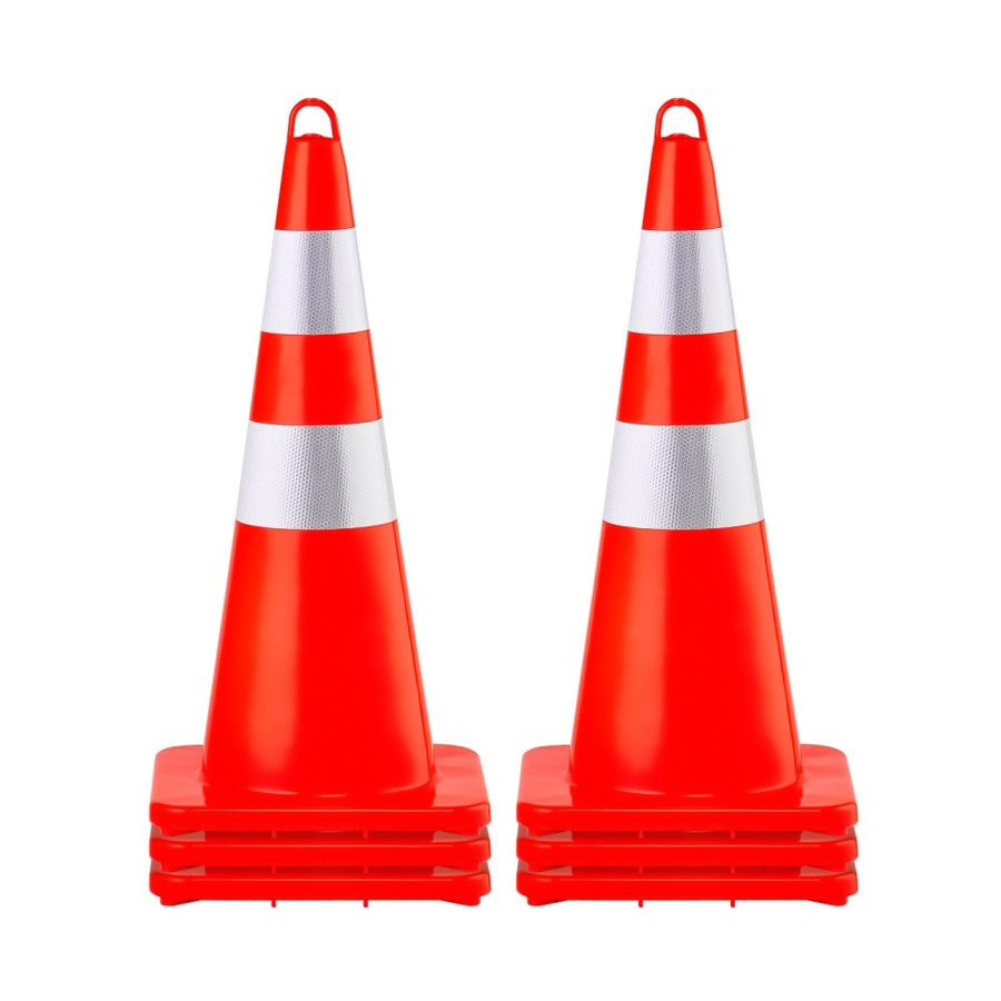 VEVOR Safety Cones, 6 x 28\" Traffic Cones, PVC Orange Construction Cones, 2 Reflective Collars Traffic Cones with Weighted Base and Hand-Held Ring Used for Traffic Control, Driveway Road Parking