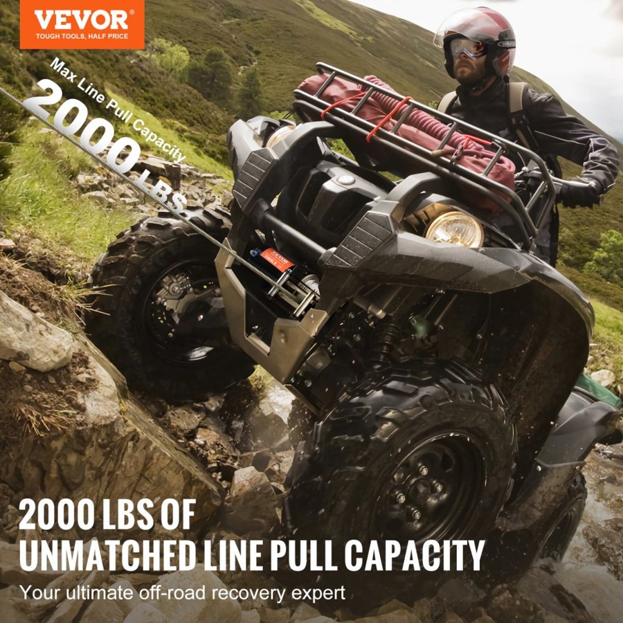 VEVOR Electric Winch ATV UTV 907.2 kg Steel Cable IP 55 Waterproof Wired Control