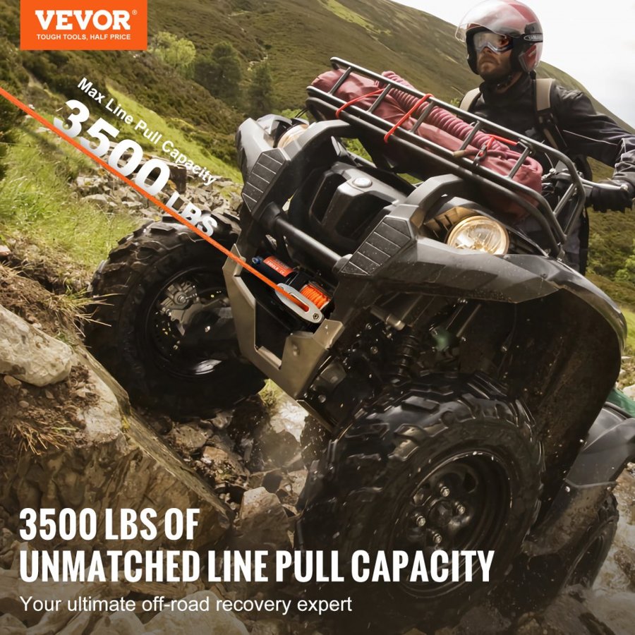 VEVOR 3500 lb Winch Synthetic Rope – 12V,  Φ3/16 Inch