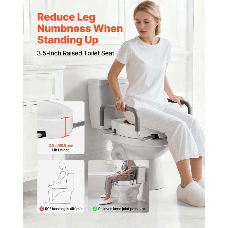 VEVOR Toilet Seat Raiser with Arms – 3.5 Inch, 300 LBS