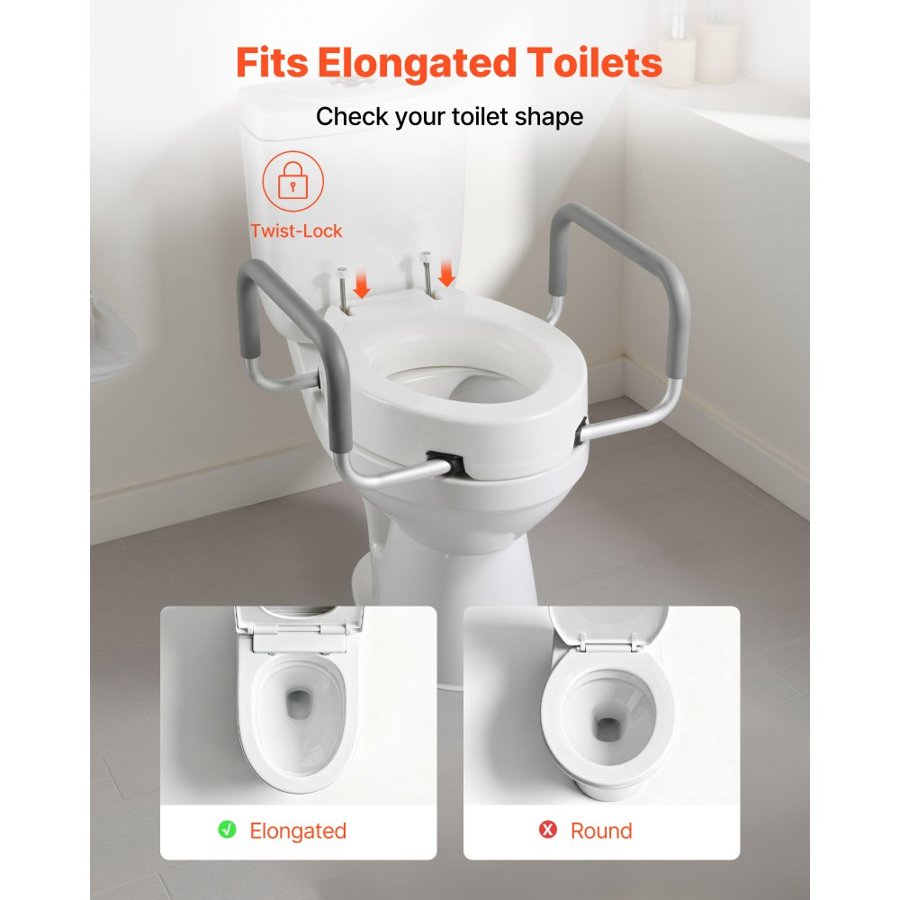 VEVOR Toilet Seat Raiser with Arms – 3.5 Inch, 300 LBS