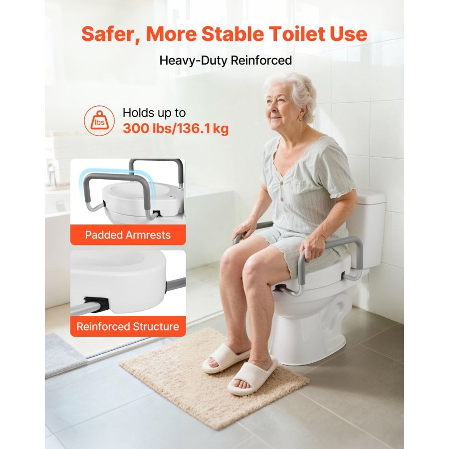 VEVOR Toilet Seat Raiser with Arms – 3.5 Inch, 300 LBS