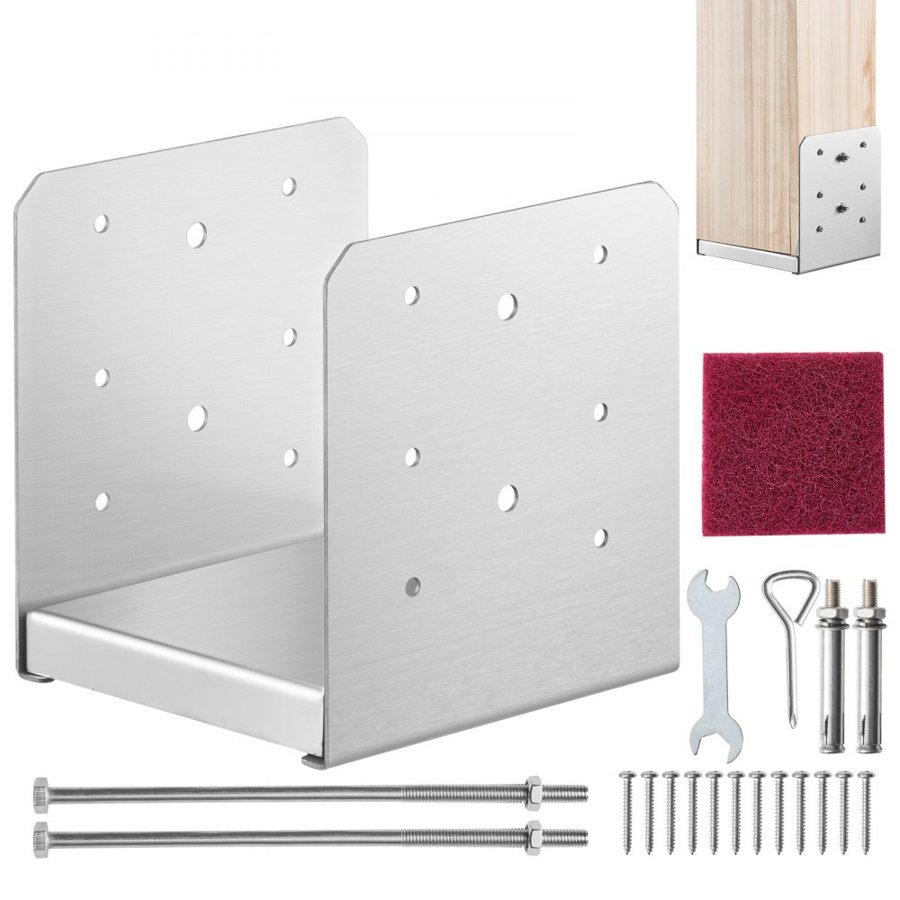 VEVOR 152.4x152.4 Post Base, 1Pcs Stainless Steel Adjustable Post Anchor Bracket(Internal 150 x 139.7), Adjustable Post Base for Pavilion Deck Porch Handrail Railing Support Decorative Anchor Plate