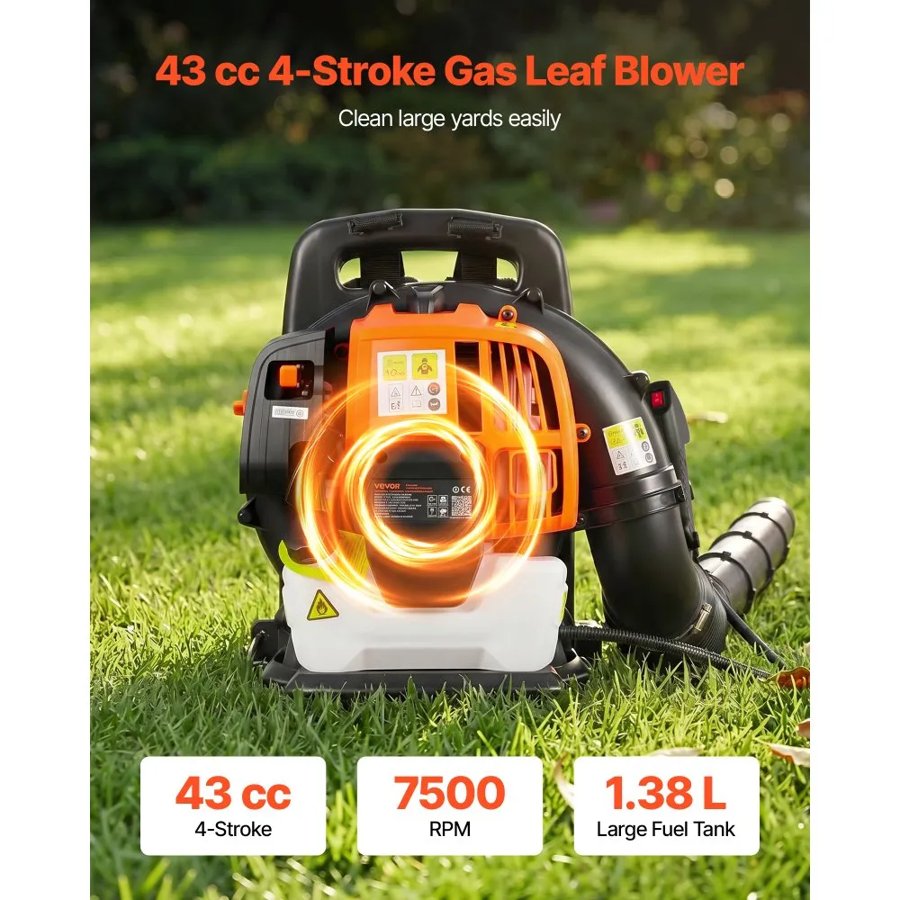 VEVOR Gas Powered Backpack Leaf Blower – 43CC, 447 CFM