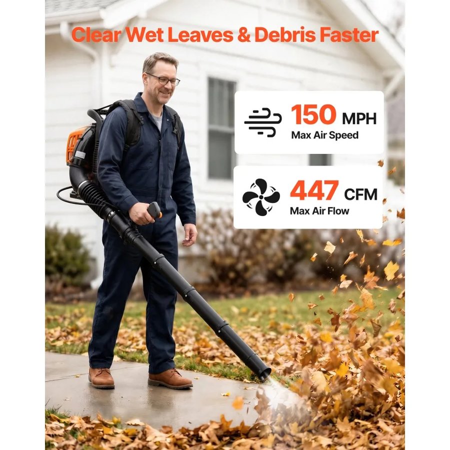 VEVOR Gas Powered Backpack Leaf Blower – 43CC, 447 CFM