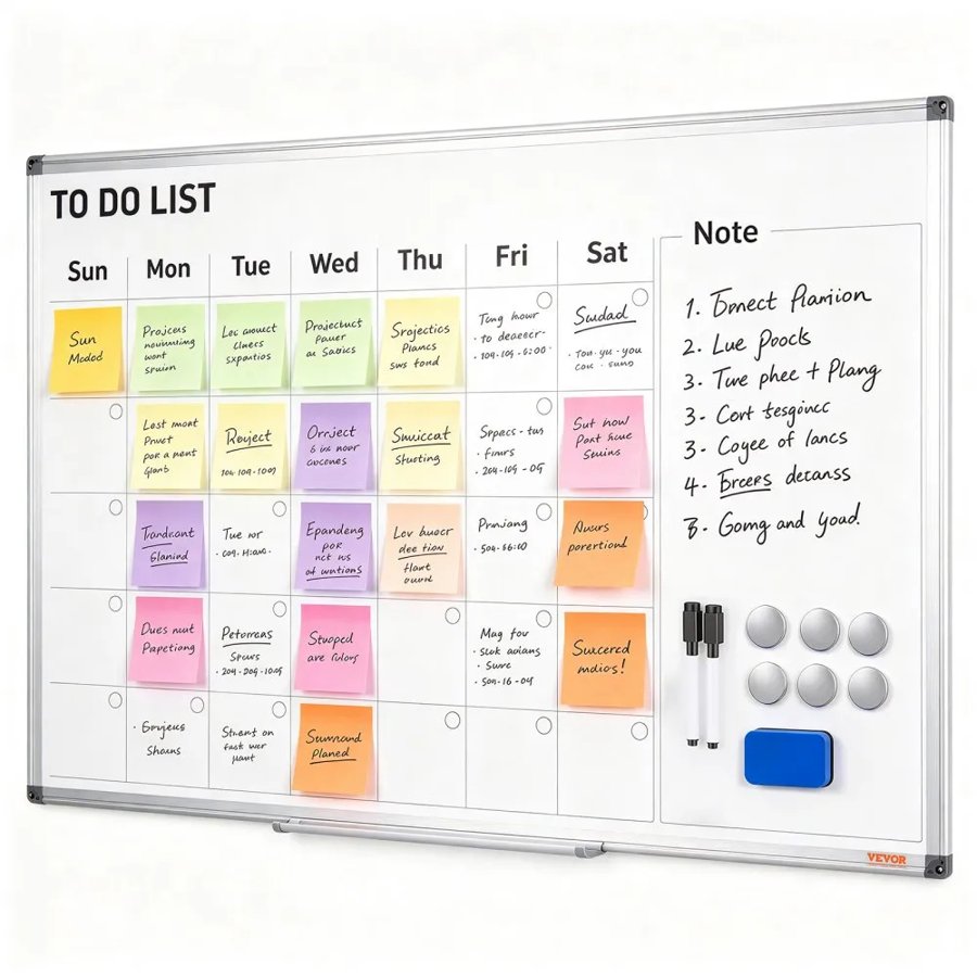 VEVOR Calendar Whiteboard, 36 x 24 Inches Magnetic Dry Erase Calendar Board, Monthly Planner Whiteboard for Wall, 1 Magnetic Erase & 2 Dry Erase Marker & Movable Tray for Restaurant Office Home School