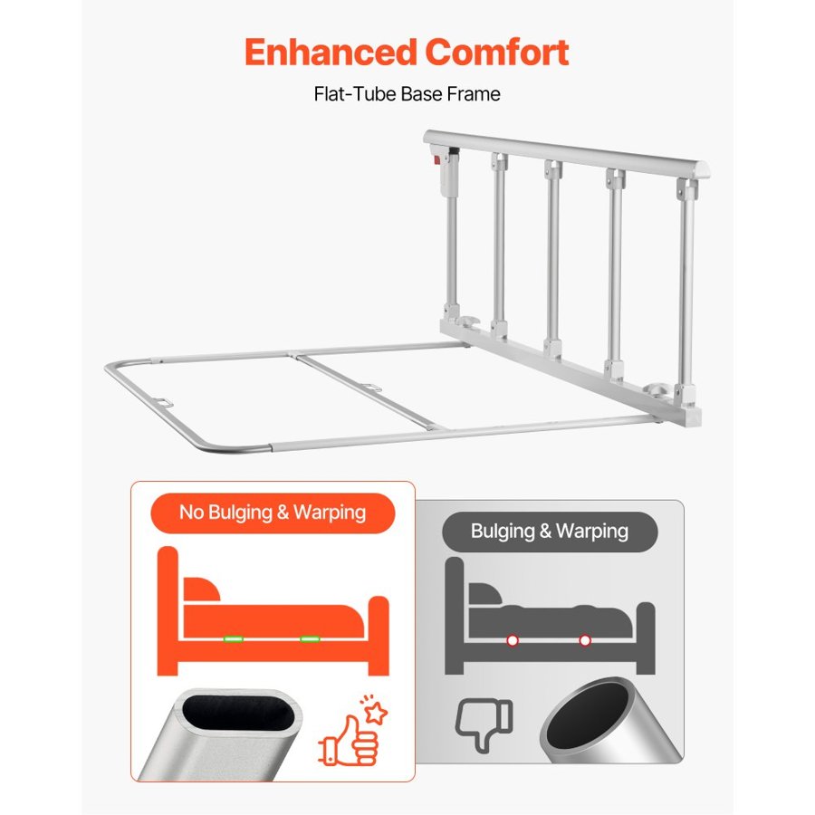 VEVOR Foldable Bed Rail for Elderly, 122 cm Bedside Assist Rail with Fixing Strap, Adjustable Height Pipe Bedside Cane, High-Strength Metal Senior Bed Bar, Hand Guard Grab Fits King, Queen, Full, Twin
