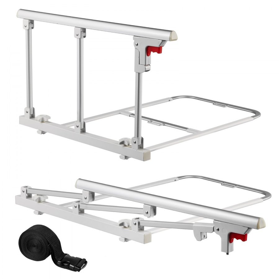 VEVOR Foldable Bed Rail for Elderly, 70 cm Bedside Assist Rail with Fixing Strap, Adjustable Height Pipe Bedside Cane, High-Strength Metal Senior Bed Bar, Hand Guard Grab Fits King, Queen, Full, Twin