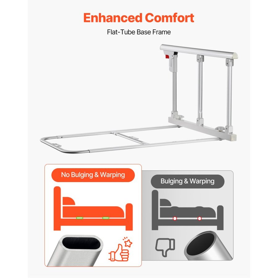 VEVOR Foldable Bed Rail for Elderly, 70 cm Bedside Assist Rail with Fixing Strap, Adjustable Height Pipe Bedside Cane, High-Strength Metal Senior Bed Bar, Hand Guard Grab Fits King, Queen, Full, Twin