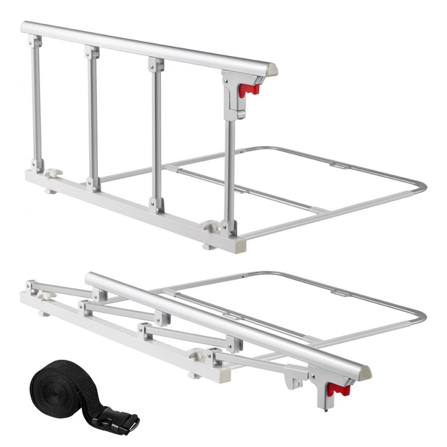 VEVOR Foldable Bed Rail for Elderly, 97 cm Bedside Assist Rail with Fixing Strap, Adjustable Height Pipe Bedside Cane, High-Strength Metal Senior Bed Bar, Hand Guard Grab Fits King, Queen, Full, Twin