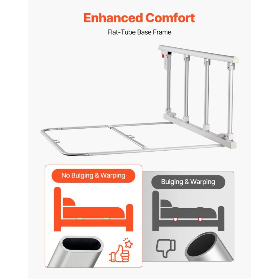 VEVOR Foldable Bed Rail for Elderly, 97 cm Bedside Assist Rail with Fixing Strap, Adjustable Height Pipe Bedside Cane, High-Strength Metal Senior Bed Bar, Hand Guard Grab Fits King, Queen, Full, Twin