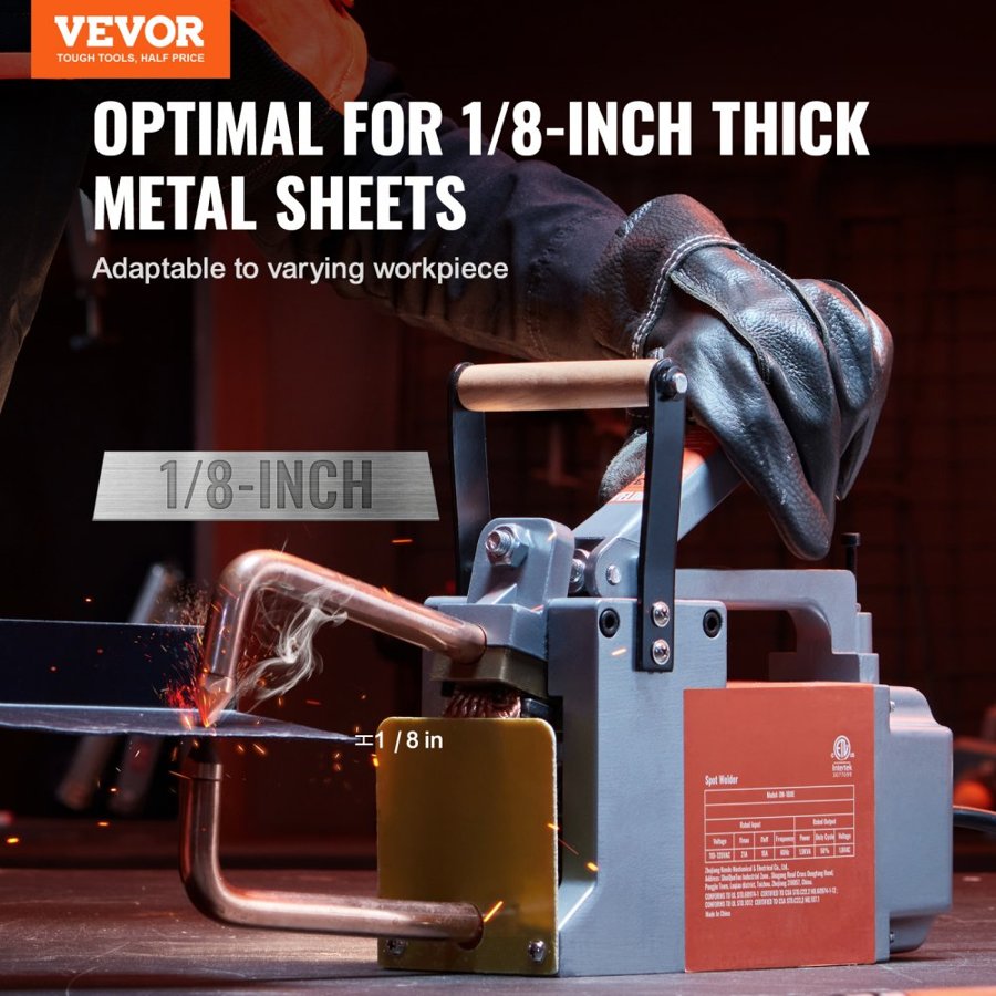 VEVOR Portable Spot Welder, 1/8-inch Thick Spot Welder Machine with 1.5KVA Input Capacity, Handheld Welding Tip Gun Metal Sheet Spot Welding Machine for Carbon Steel, Stainless Steel, Aluminum Sheet